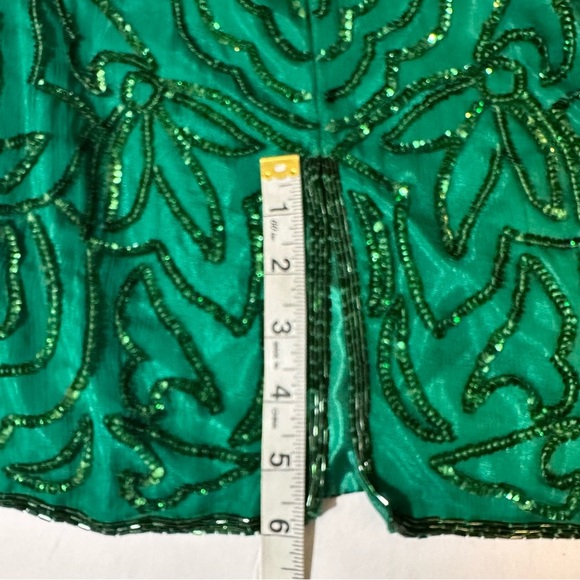 Vtg 80s Floral Sequined Dress Short Sleeve Green - Picture 8 of 8